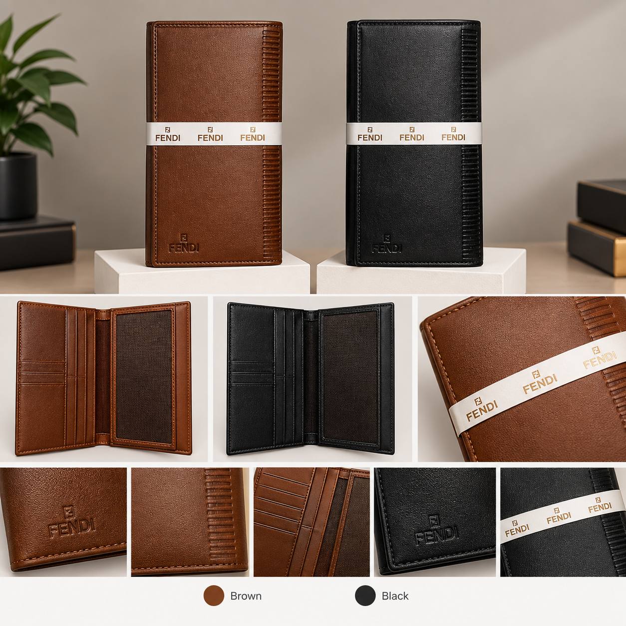 کیف پول چرم طبیعی مردانه کتی برند فندی Fendi