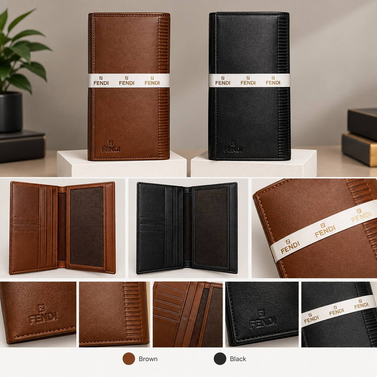 کیف پول چرم طبیعی مردانه کتی برند فندی Fendi